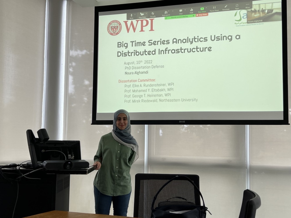 Dr. Noura Alghamdi presenting her PhD Dissertation Defense titled "Big Time Series Analytics Using a Distributed Infrastructure"